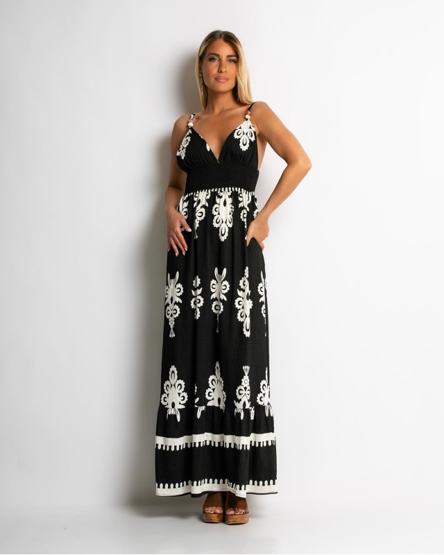 Φόρεμα boho με μοτίβα μαύρο Φόρεμα boho με μοτίβα μαύρο