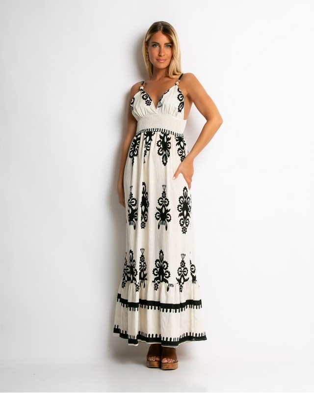 Φόρεμα boho με μοτίβα εκρού Φόρεμα boho με μοτίβα εκρού