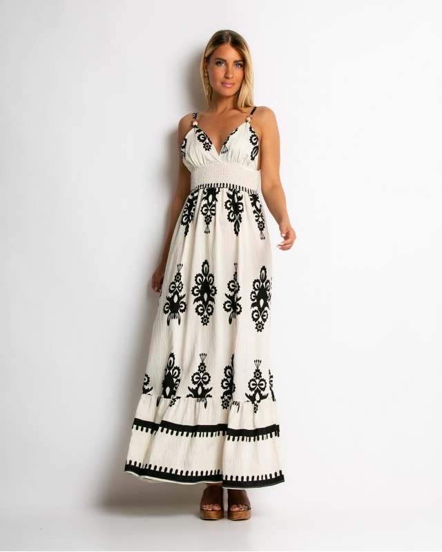 Φόρεμα boho με μοτίβα εκρού Φόρεμα boho με μοτίβα εκρού