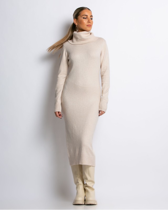 Φόρεμα ζιβάγκο πλεκτό με απαλή υφή cream