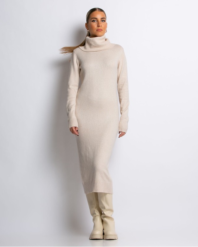 Φόρεμα ζιβάγκο πλεκτό με απαλή υφή cream