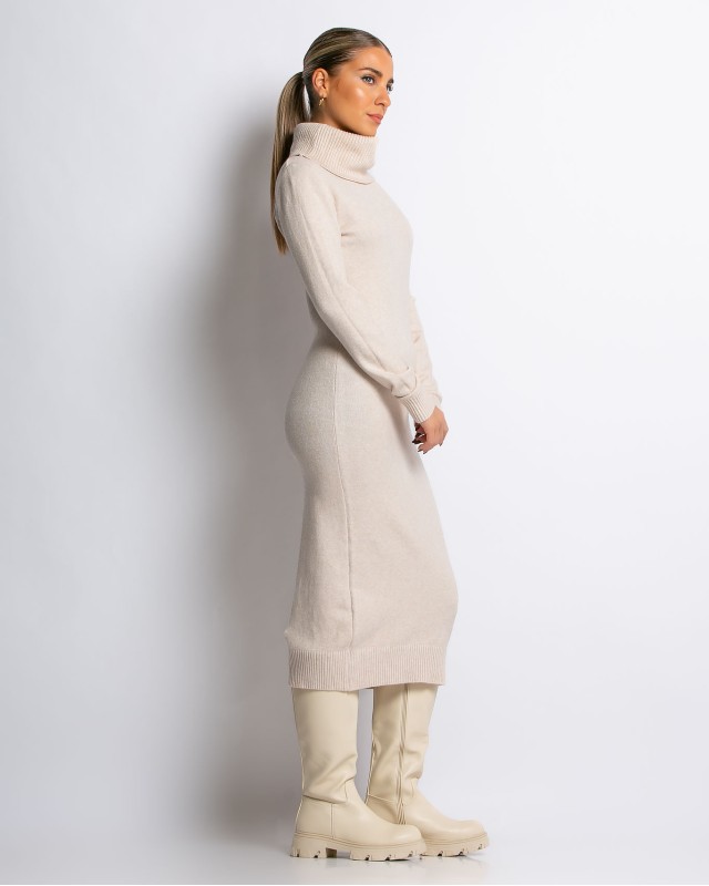 Φόρεμα ζιβάγκο πλεκτό με απαλή υφή cream