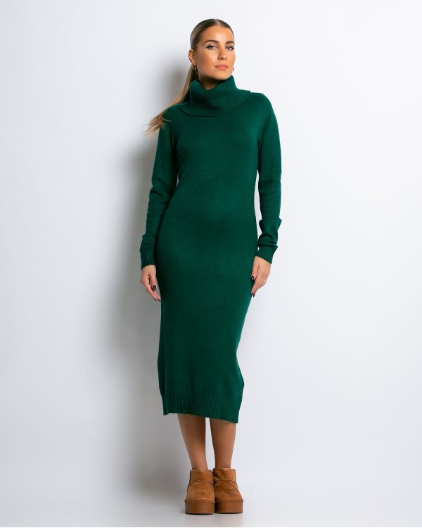 Φόρεμα ζιβάγκο πλεκτό με απαλή υφή κυπαρισσί