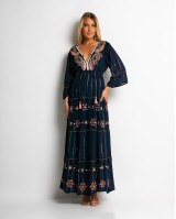 Φόρεμα με χρυσό print & V λαιμόκοψη navy-ροζ Φόρεμα με χρυσό print & V λαιμόκοψη navy-ροζ