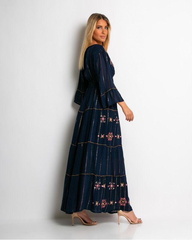 Φόρεμα με χρυσό print & V λαιμόκοψη navy-ροζ Φόρεμα με χρυσό print & V λαιμόκοψη navy-ροζ