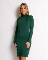 Φόρεμα midi λούρεξ με κλειστή λαιμόκοψη λούρεξ πράσινο