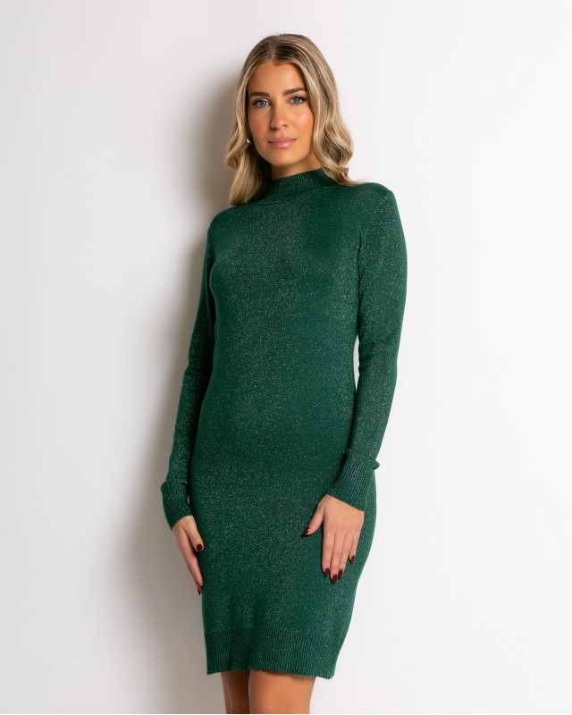 Φόρεμα midi λούρεξ με κλειστή λαιμόκοψη λούρεξ πράσινο