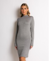 Φόρεμα midi λούρεξ με κλειστή λαιμόκοψη λούρεξ γκρι