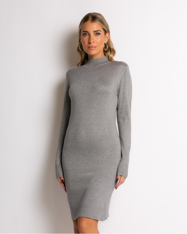 Φόρεμα midi λούρεξ με κλειστή λαιμόκοψη λούρεξ γκρι