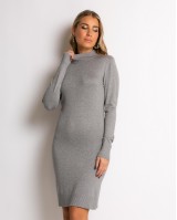 Φόρεμα midi λούρεξ με κλειστή λαιμόκοψη λούρεξ γκρι