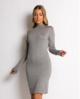 Φόρεμα midi λούρεξ με κλειστή λαιμόκοψη λούρεξ γκρι