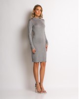 Φόρεμα midi λούρεξ με κλειστή λαιμόκοψη λούρεξ γκρι