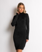 Φόρεμα midi λούρεξ με κλειστή λαιμόκοψη λούρεξ μαύρο