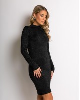 Φόρεμα midi λούρεξ με κλειστή λαιμόκοψη λούρεξ μαύρο