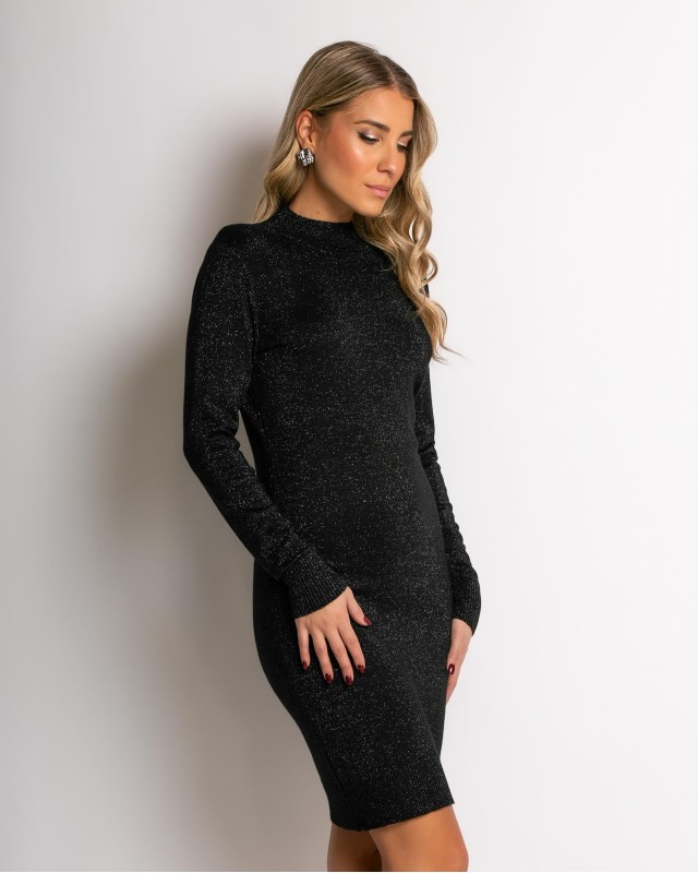 Φόρεμα midi λούρεξ με κλειστή λαιμόκοψη λούρεξ μαύρο