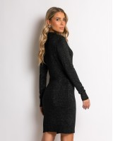 Φόρεμα midi λούρεξ με κλειστή λαιμόκοψη λούρεξ μαύρο