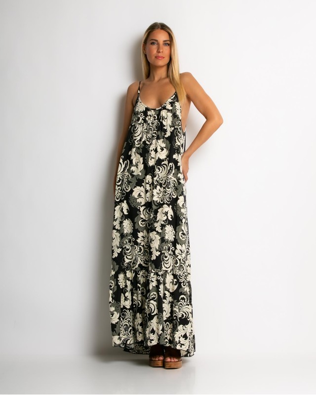 Φόρεμα boho με εμπριμέ σχέδιο μαύρο Φόρεμα boho με εμπριμέ σχέδιο μαύρο