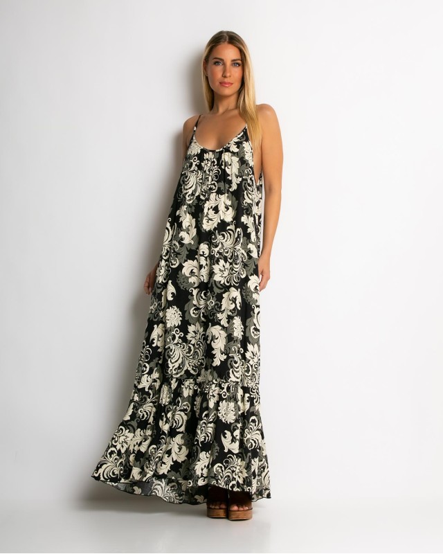 Φόρεμα boho με εμπριμέ σχέδιο μαύρο Φόρεμα boho με εμπριμέ σχέδιο μαύρο