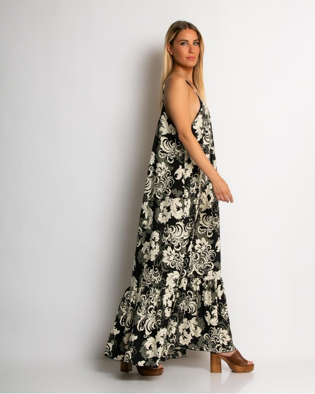 Φόρεμα boho με εμπριμέ σχέδιο μαύρο Φόρεμα boho με εμπριμέ σχέδιο μαύρο