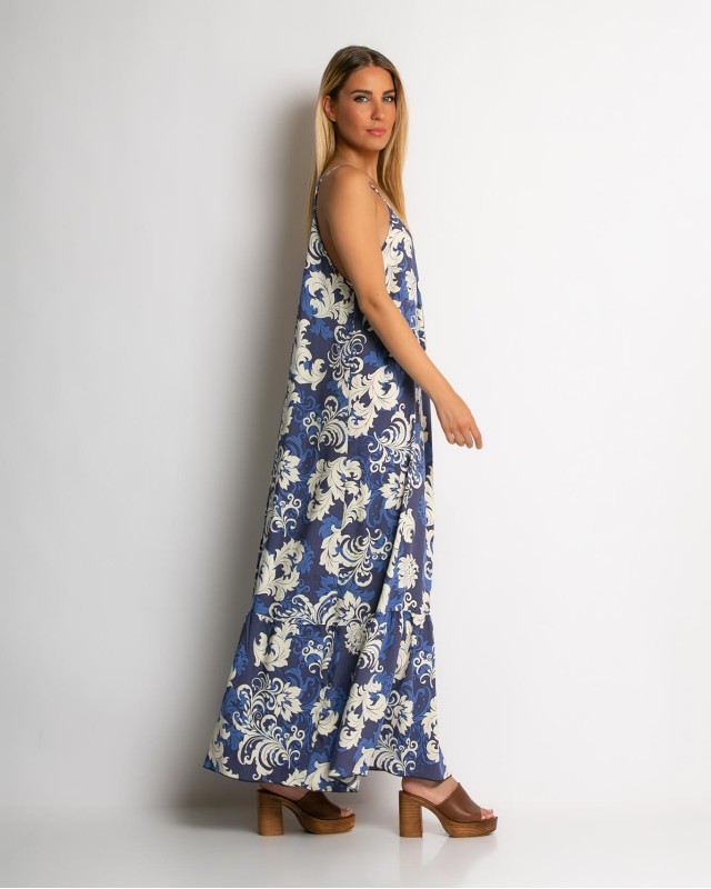 Φόρεμα boho με εμπριμέ σχέδιο navy