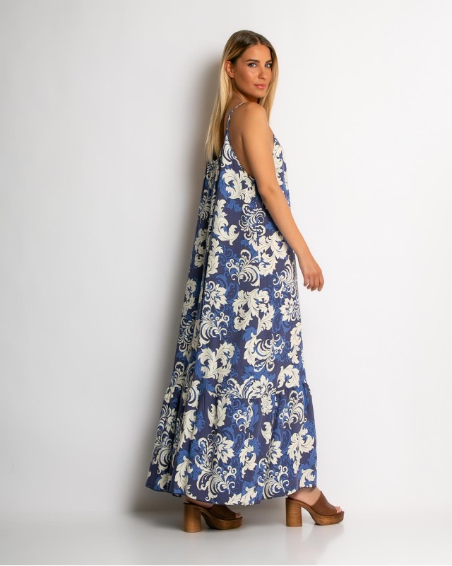 Φόρεμα boho με εμπριμέ σχέδιο navy