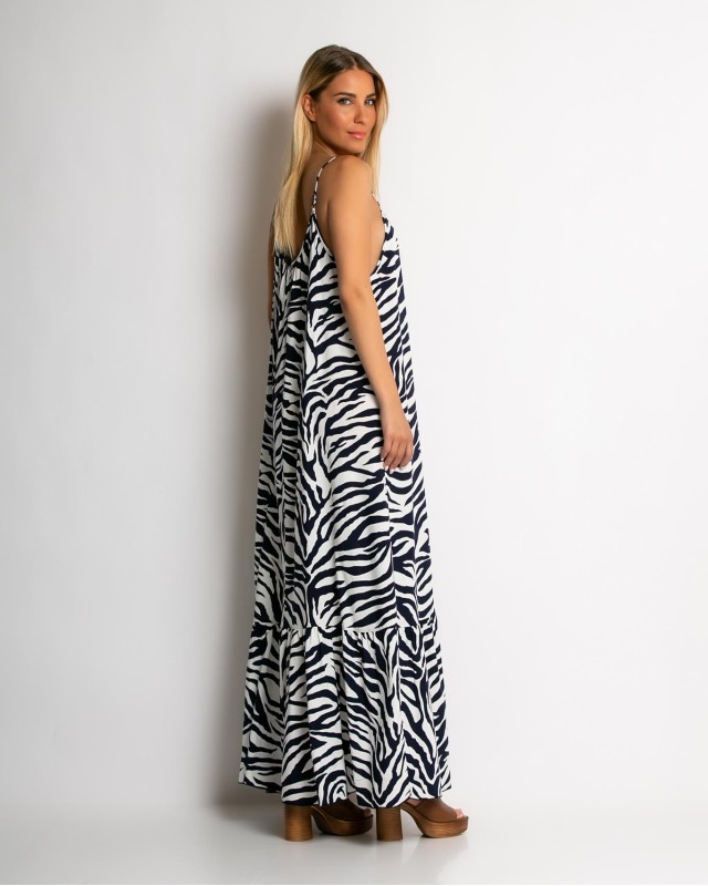 Φόρεμα animal print με βολάν τελείωμα navy Φόρεμα animal print με βολάν τελείωμα navy