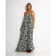 Φόρεμα animal print  με βολάν τελείωμα μαύρο