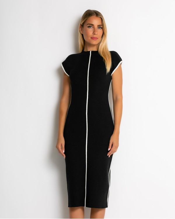 Φόρεμα πλεκτό με απαλή υφή & κάθετες γραμμές καφέ