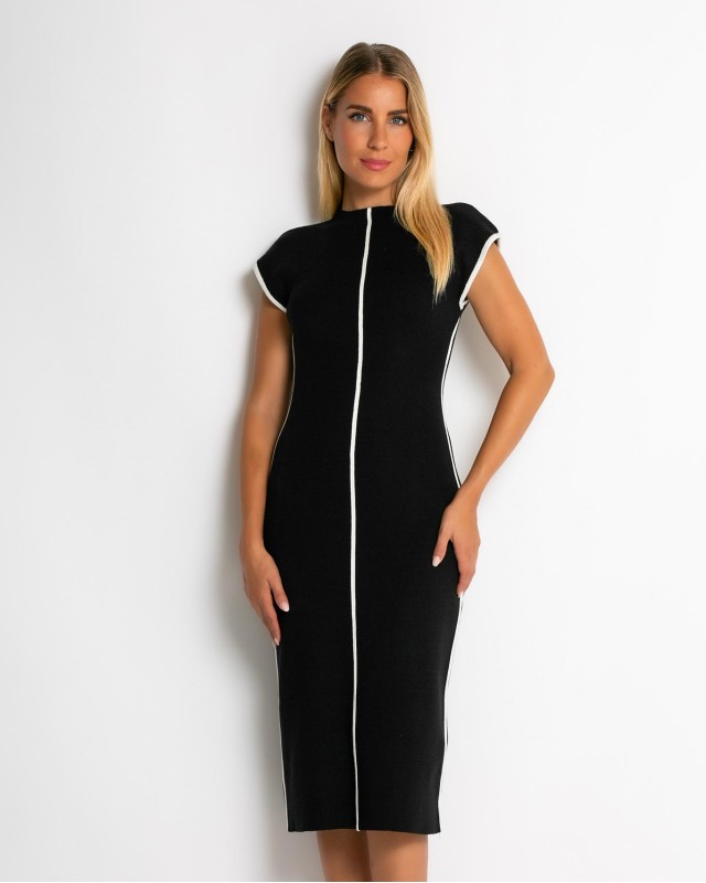 Φόρεμα πλεκτό με απαλή υφή & κάθετες γραμμές μαύρο