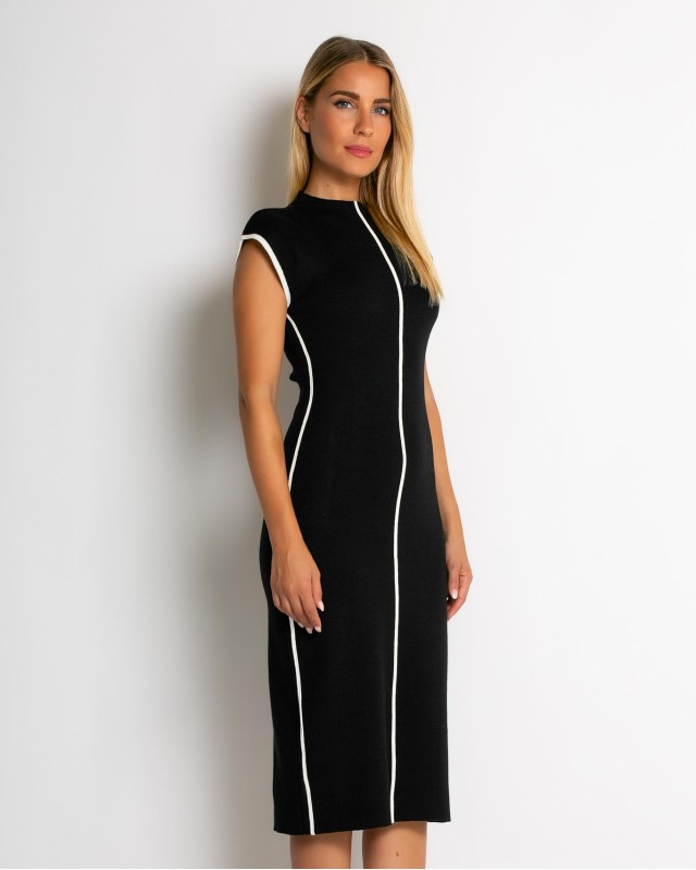 Φόρεμα πλεκτό με απαλή υφή & κάθετες γραμμές μαύρο