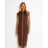 Φόρεμα πλεκτό με απαλή υφή & κάθετες γραμμές καφέ