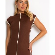 Φόρεμα πλεκτό με απαλή υφή & κάθετες γραμμές καφέ