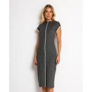Φόρεμα πλεκτό με απαλή υφή & κάθετες γραμμές ανθρακί