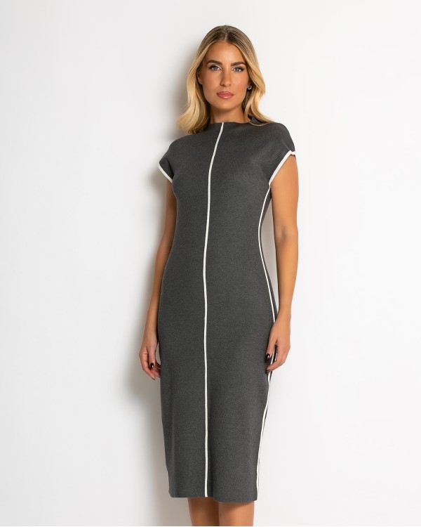 Φόρεμα πλεκτό με απαλή υφή & κάθετες γραμμές καφέ