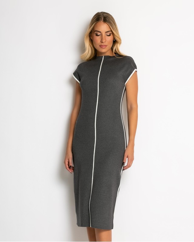 Φόρεμα πλεκτό με απαλή υφή & κάθετες γραμμές ανθρακί