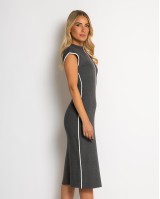 Φόρεμα πλεκτό με απαλή υφή & κάθετες γραμμές ανθρακί