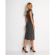 Φόρεμα πλεκτό με απαλή υφή & κάθετες γραμμές ανθρακί