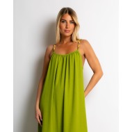 Φόρεμα με τιράντα & ξύλινες χάντρες lime