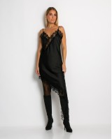 Φόρεμα ασύμμετρο με δαντέλα μαύρο