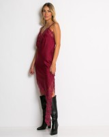 Φόρεμα ασύμμετρο με δαντέλα μπορντώ