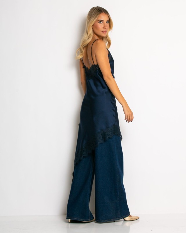 Φόρεμα ασύμμετρο με δαντέλα navy