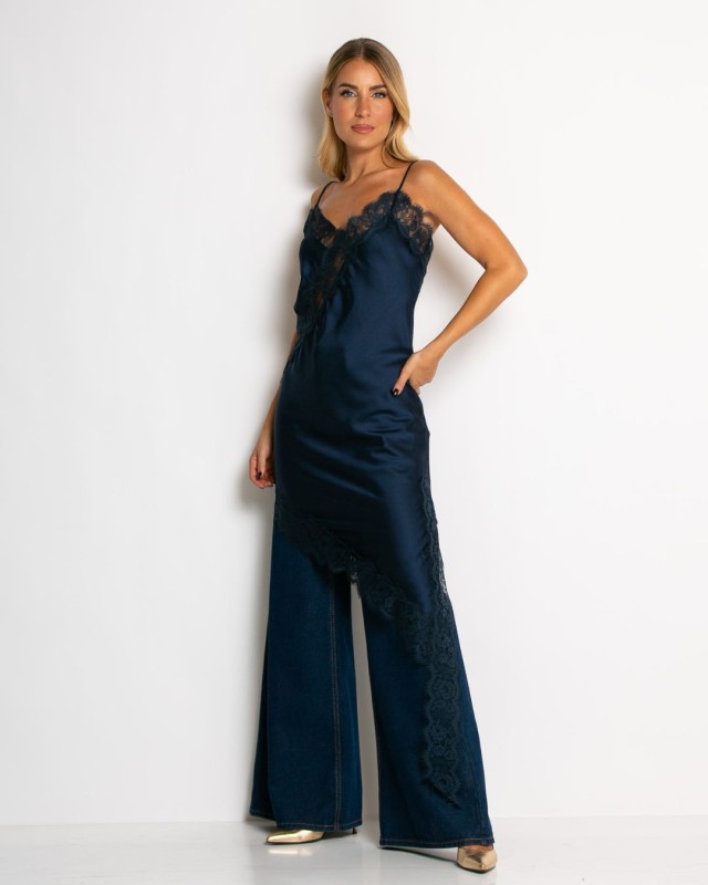 Φόρεμα ασύμμετρο με δαντέλα navy