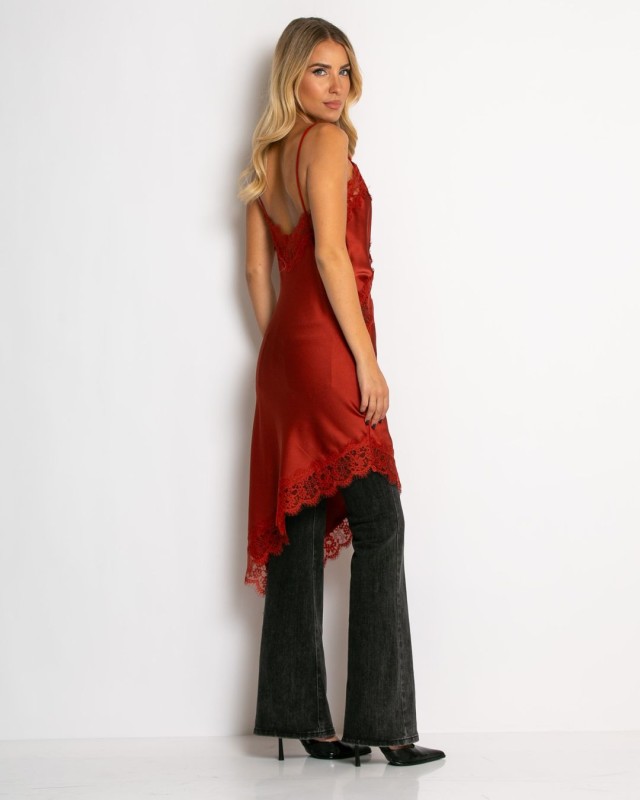 Φόρεμα ασύμμετρο με δαντέλα εκάι