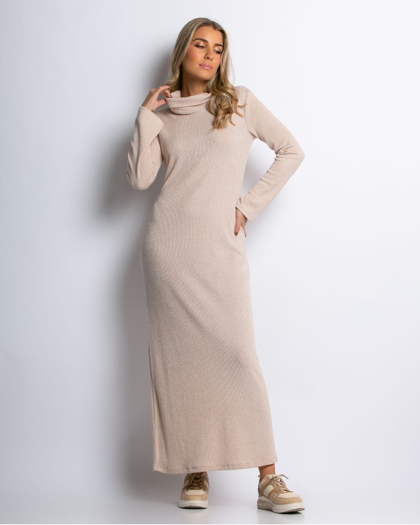 Φόρεμα μακρυμάνικο ζιβάγκο μπεζ