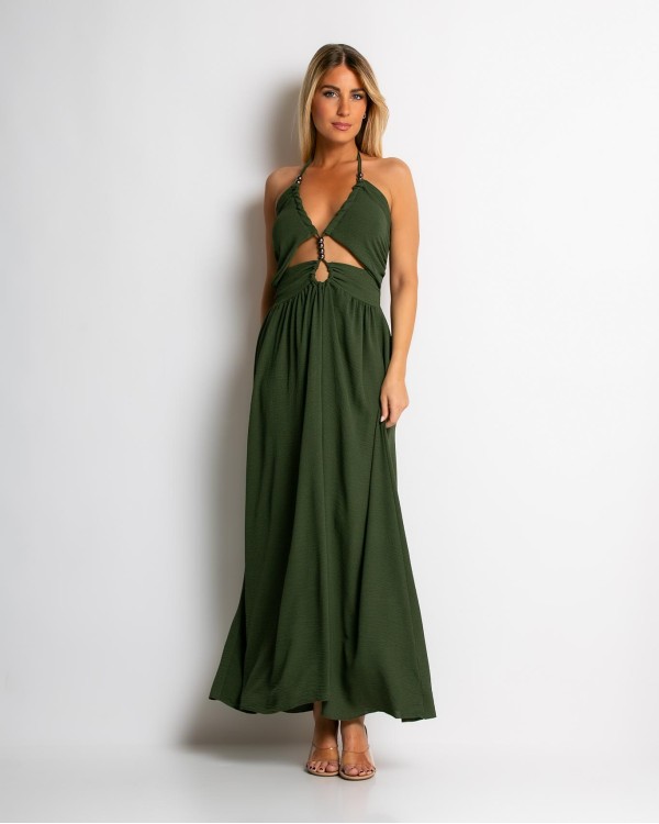 Φόρεμα maxi με cut out χακί