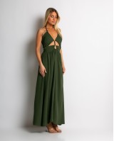 Φόρεμα maxi με cut out χακί Φόρεμα maxi με cut out χακί