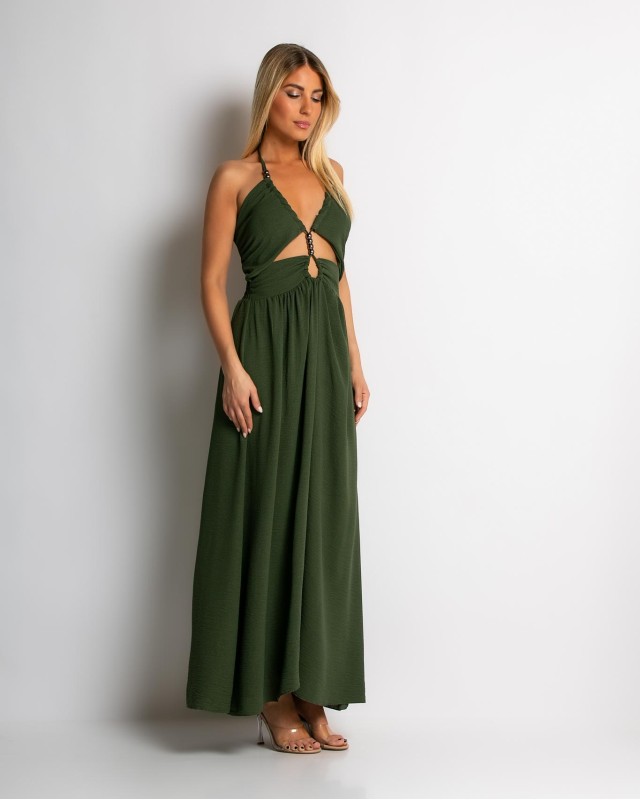 Φόρεμα maxi με cut out χακί Φόρεμα maxi με cut out χακί