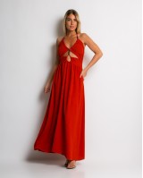 Φόρεμα maxi με cut out κεραμιδί Φόρεμα maxi με cut out κεραμιδί