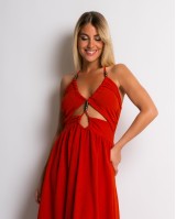Φόρεμα maxi με cut out κεραμιδί Φόρεμα maxi με cut out κεραμιδί