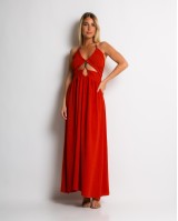 Φόρεμα maxi με cut out κεραμιδί Φόρεμα maxi με cut out κεραμιδί